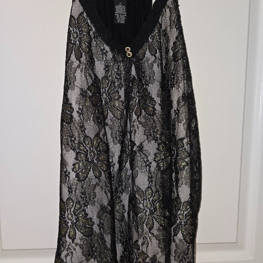 Y2K Rue 21 Black Gold Layered sleeveless blouse party holiday cocktail large